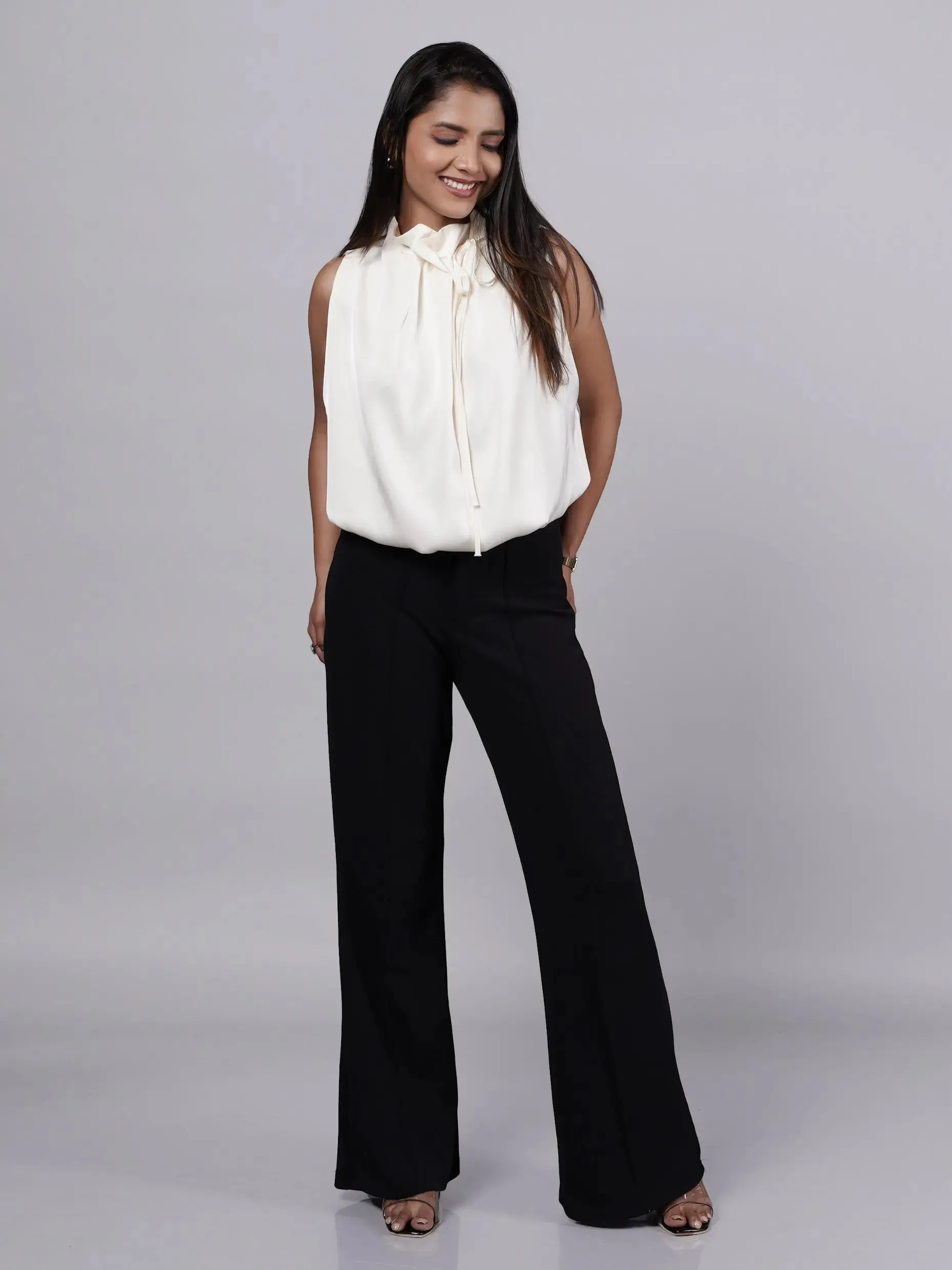Halter Neck Beige Satin Top French Theory