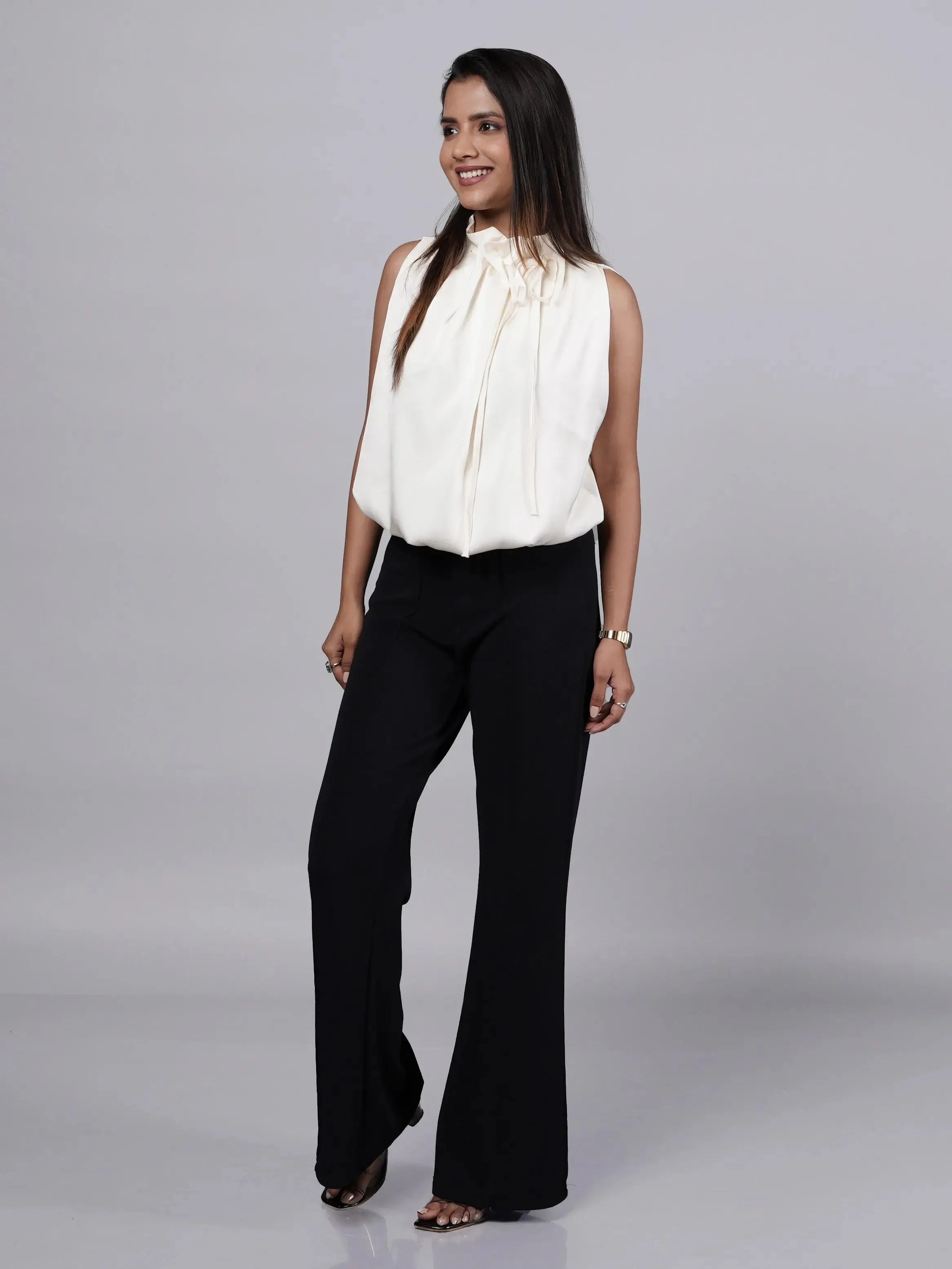 Halter Neck Beige Satin Top French Theory