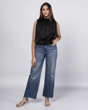 Halter Neck Black Satin Top French Theory