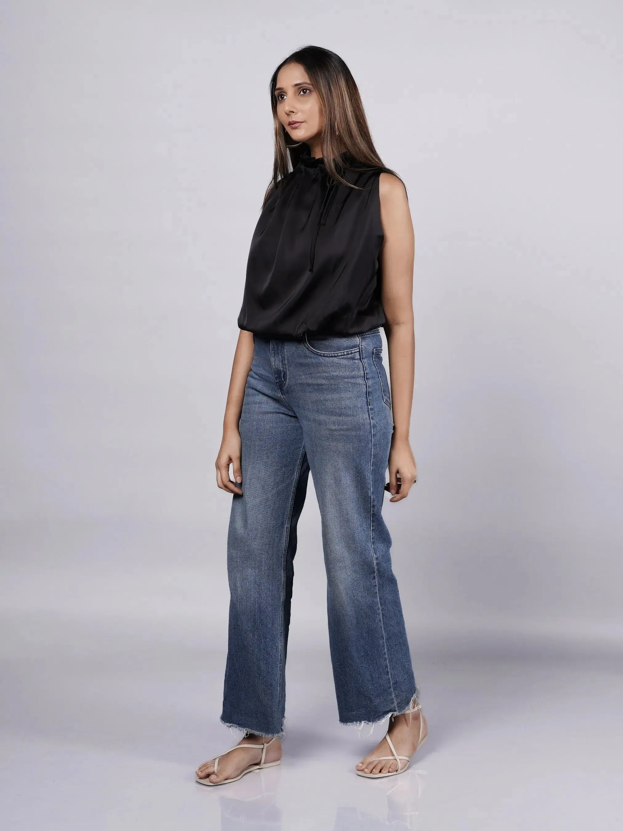 Halter Neck Black Satin Top French Theory