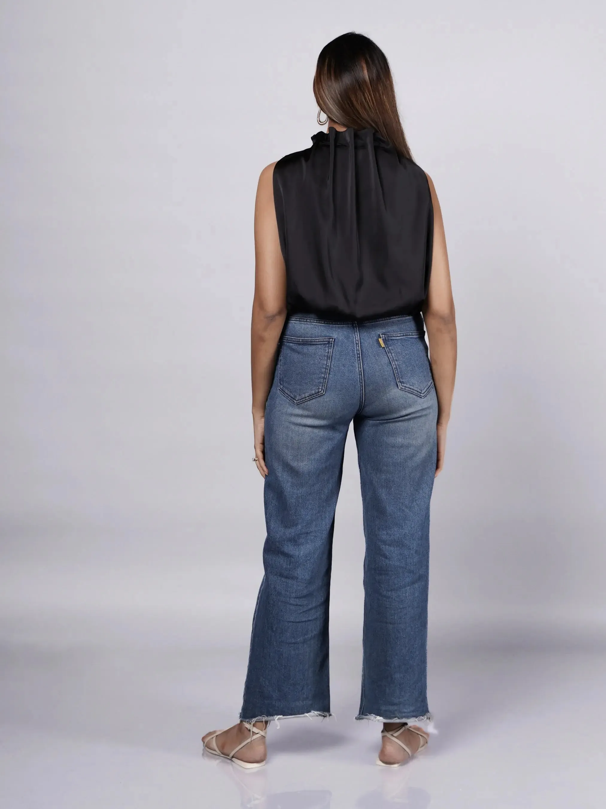 Halter Neck Black Satin Top French Theory