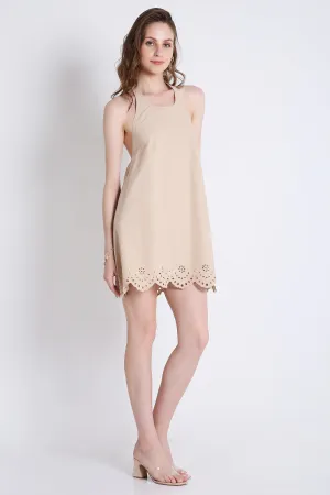 Halter Neck Mini Dress With Schiffli Embroidery French Theory