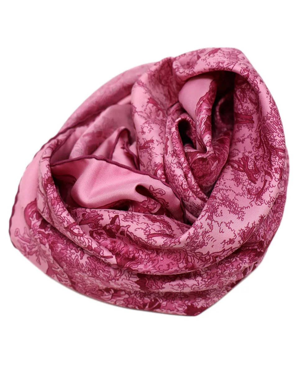 Hermes Pink & Burgundy Print Silk Scarf