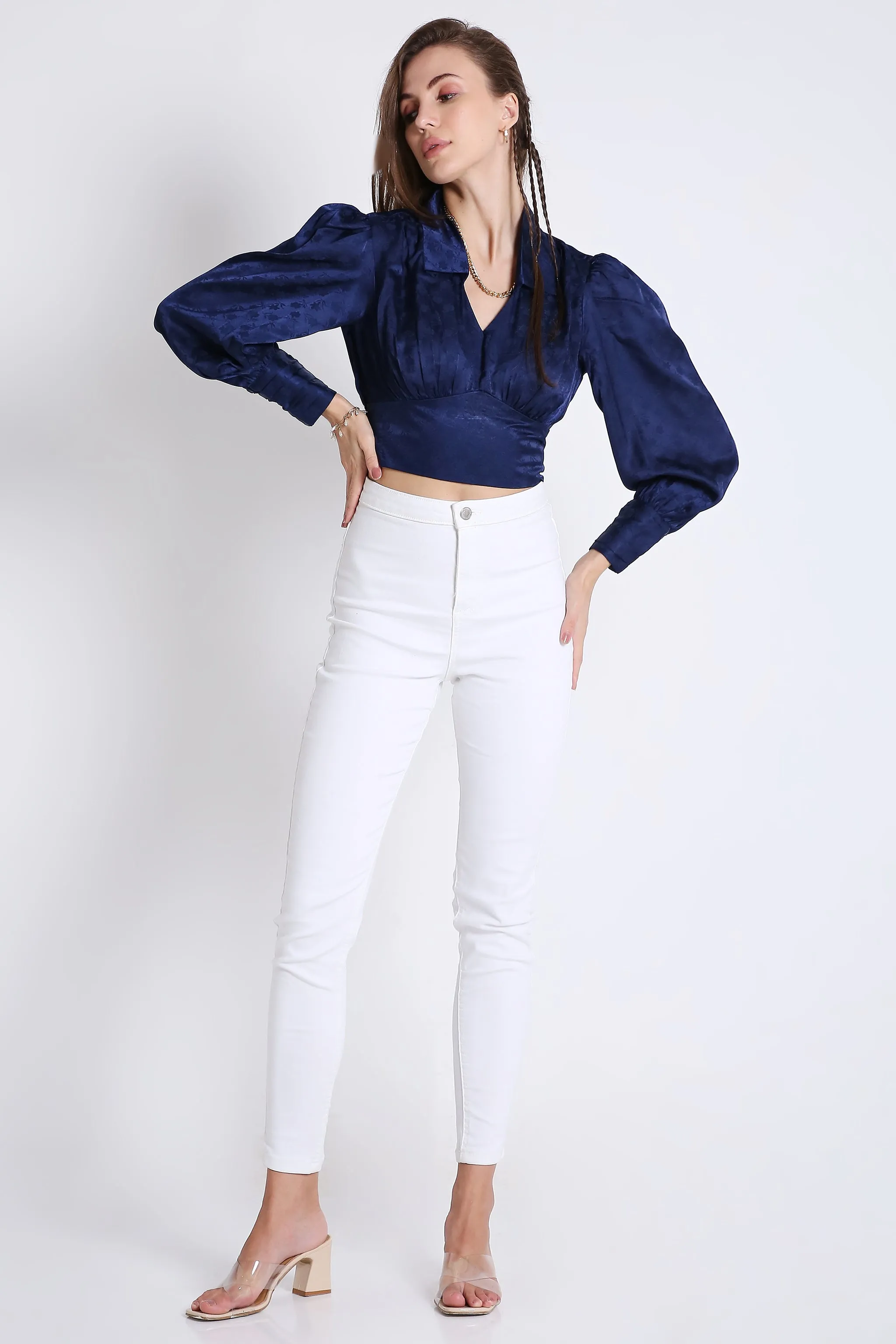 Jaquard Satin Empire Yoke Party Wear Top French Theory