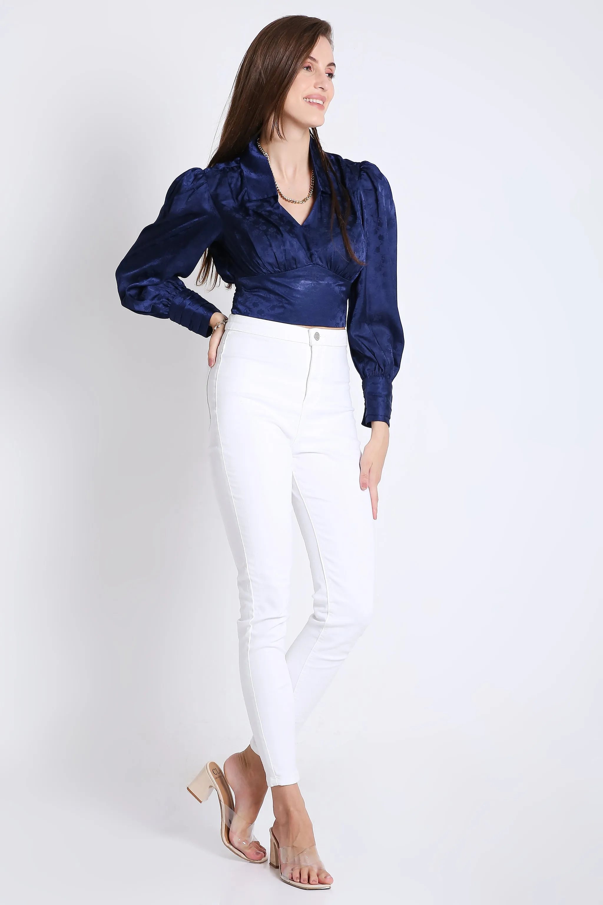 Jaquard Satin Empire Yoke Party Wear Top French Theory