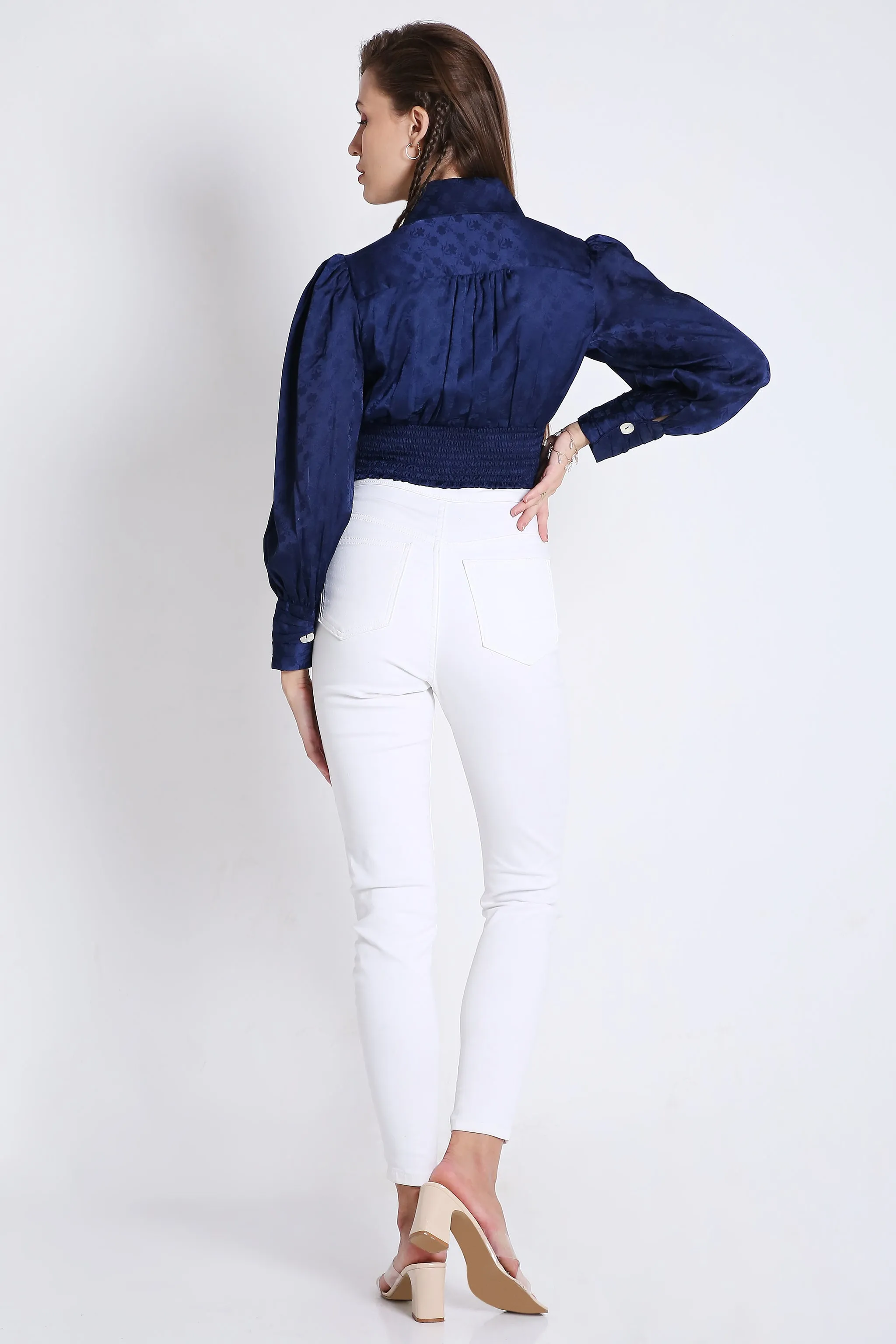 Jaquard Satin Empire Yoke Party Wear Top French Theory
