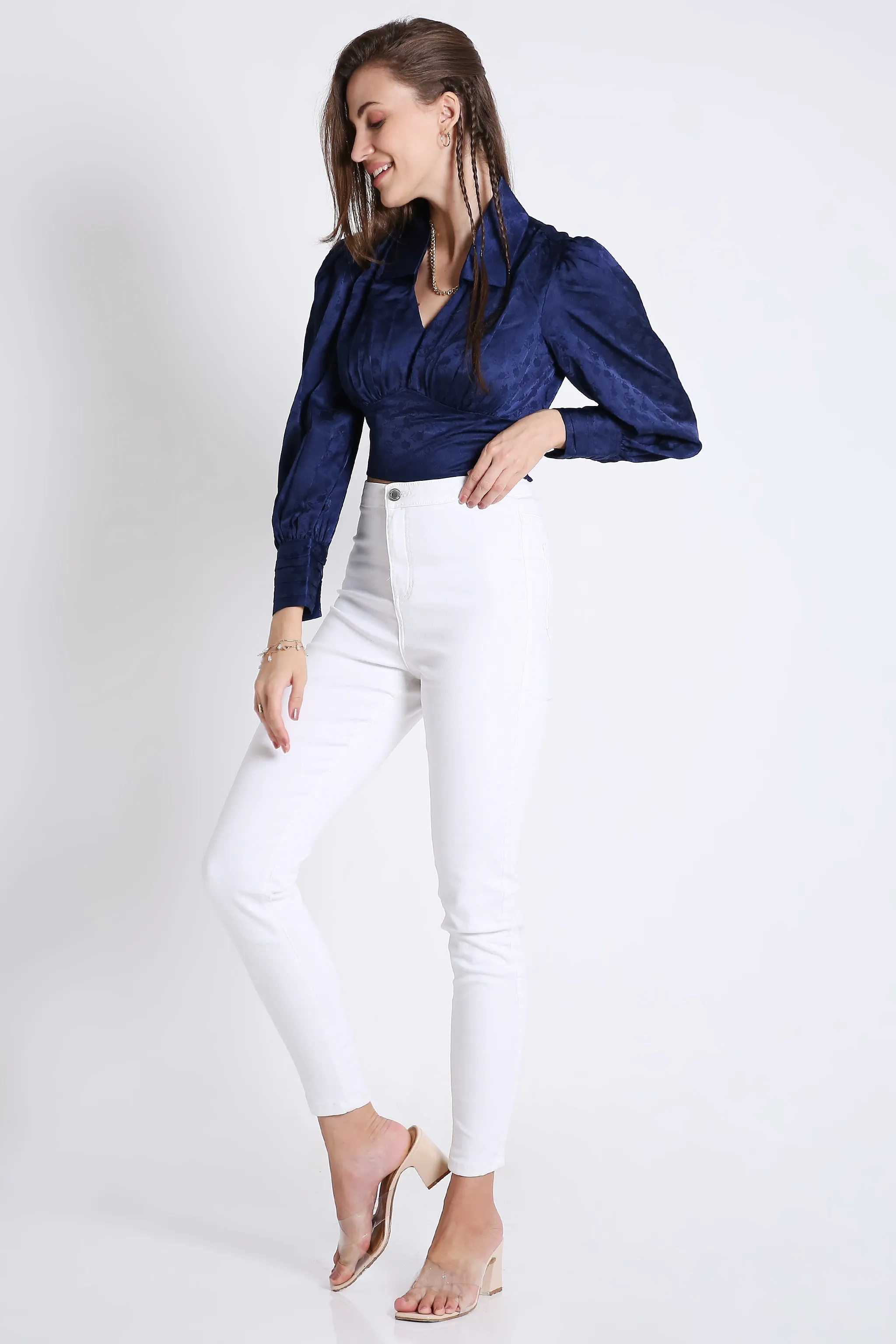 Jaquard Satin Empire Yoke Party Wear Top French Theory