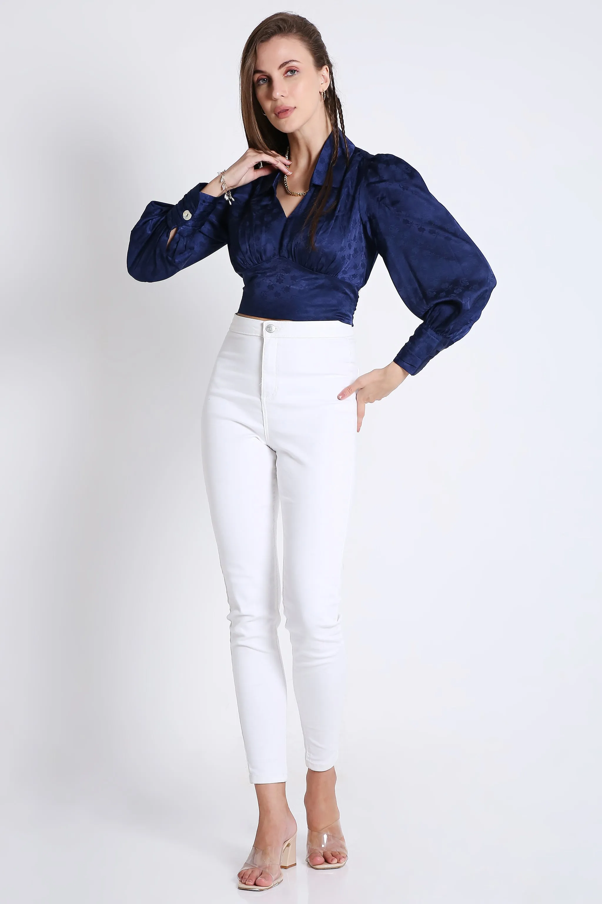Jaquard Satin Empire Yoke Party Wear Top French Theory