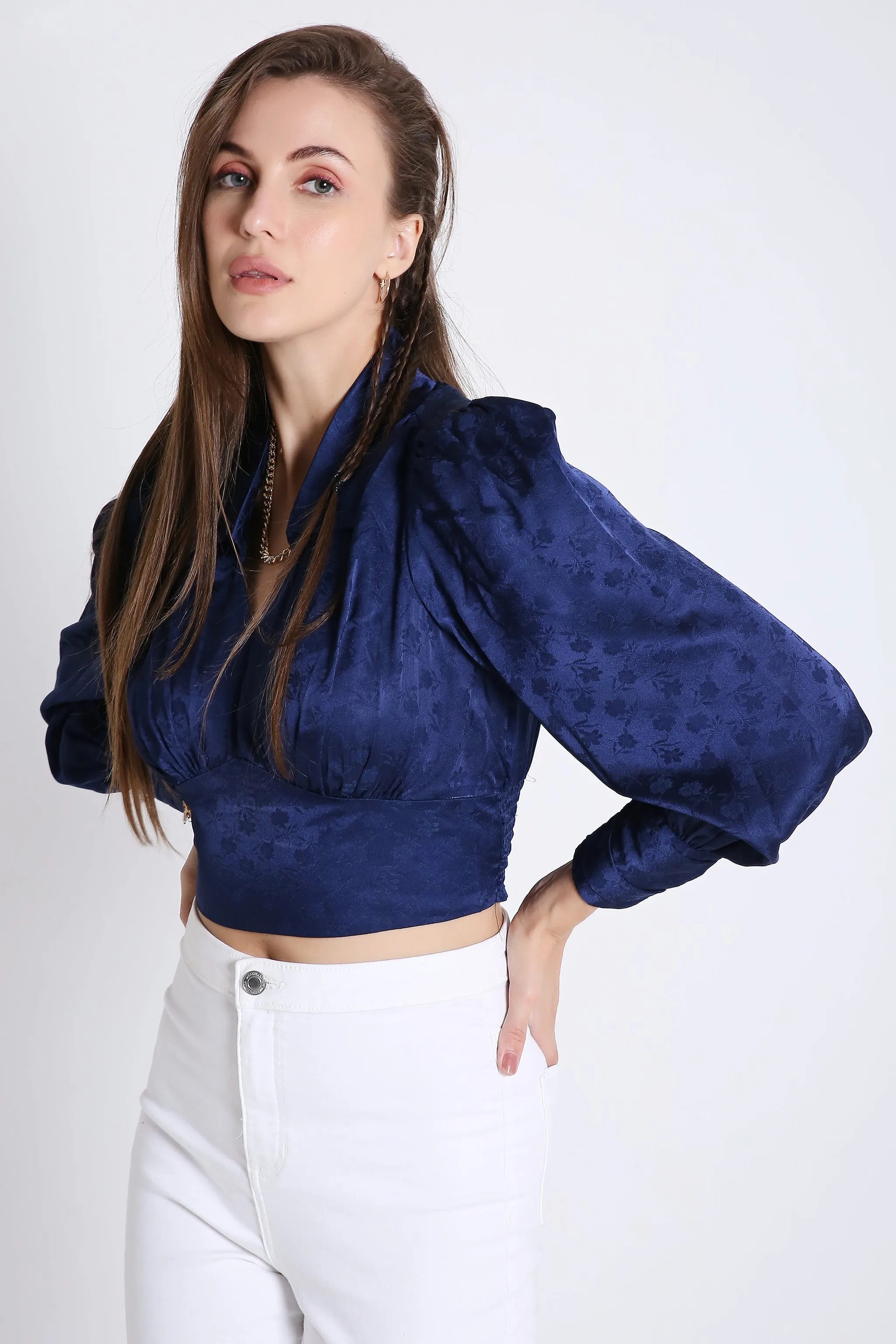Jaquard Satin Empire Yoke Party Wear Top French Theory