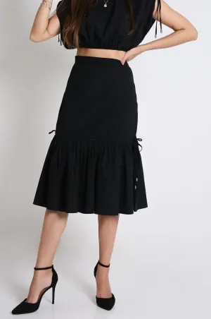Midi Fit & Flared Black Skirt French Theory