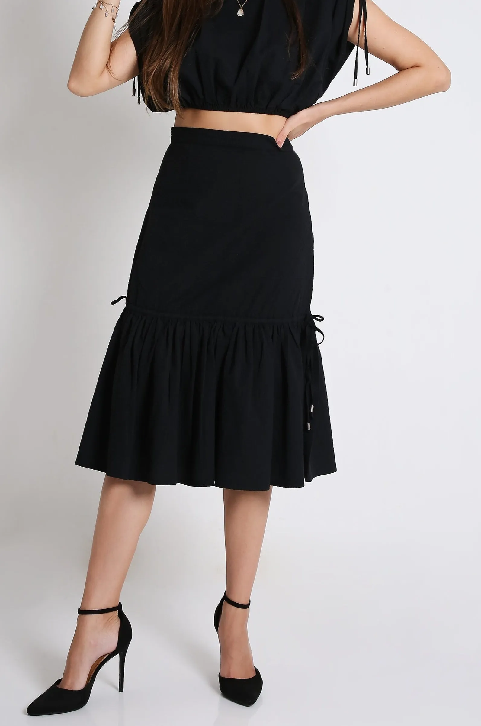 Midi Fit & Flared Black Skirt French Theory
