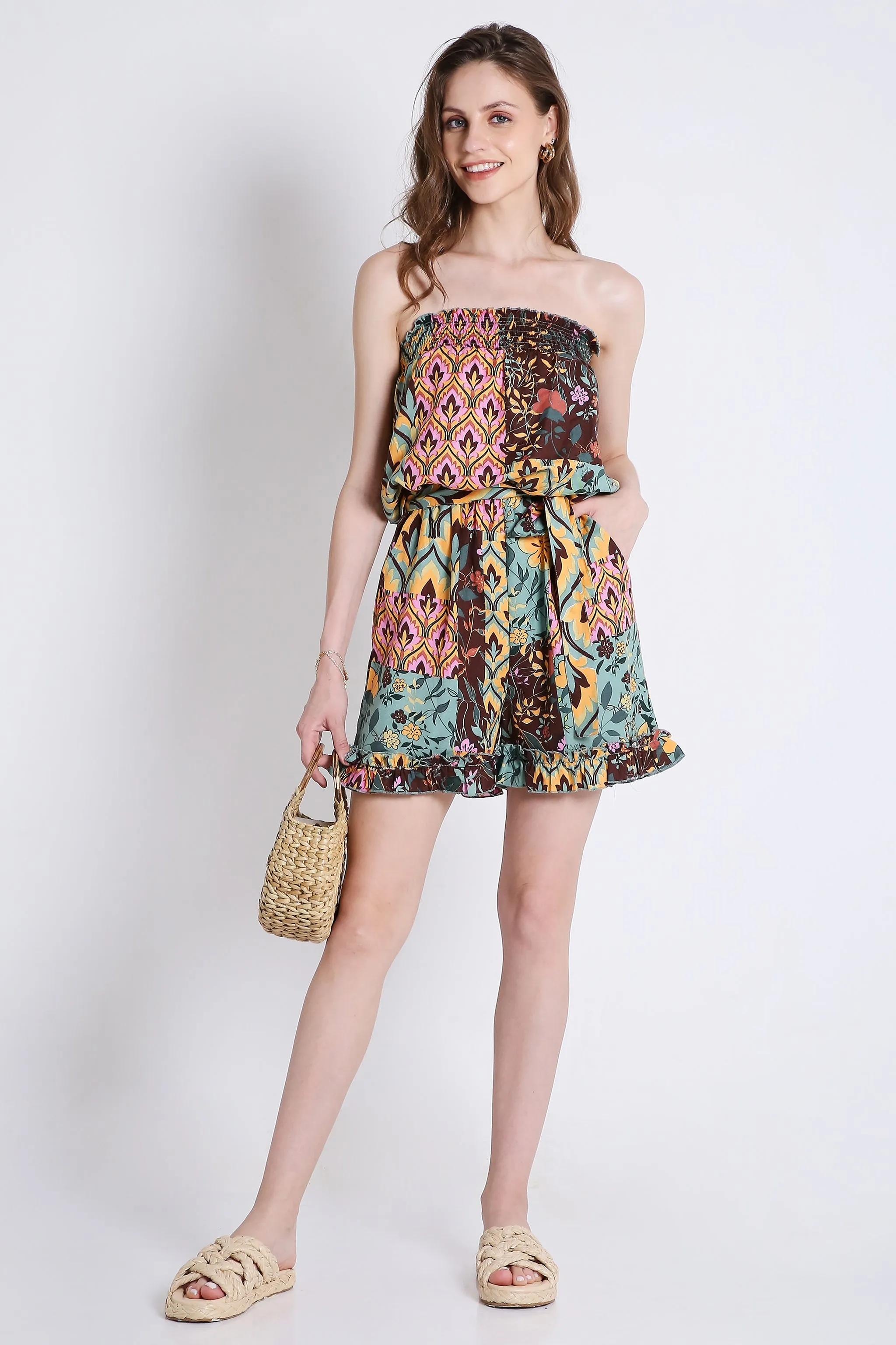 Off-Shoulder Floral Playsuit French Theory
