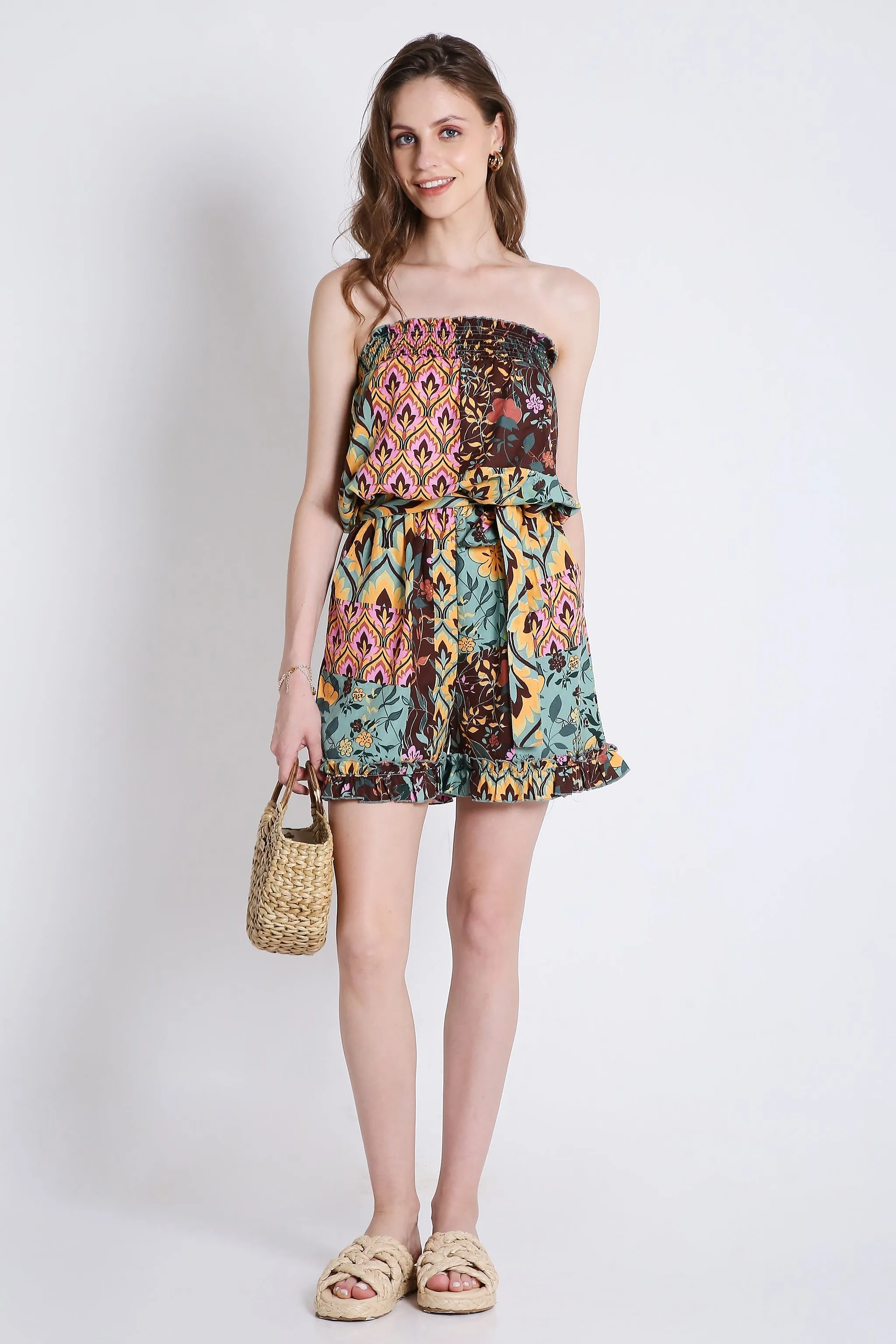 Off-Shoulder Floral Playsuit French Theory