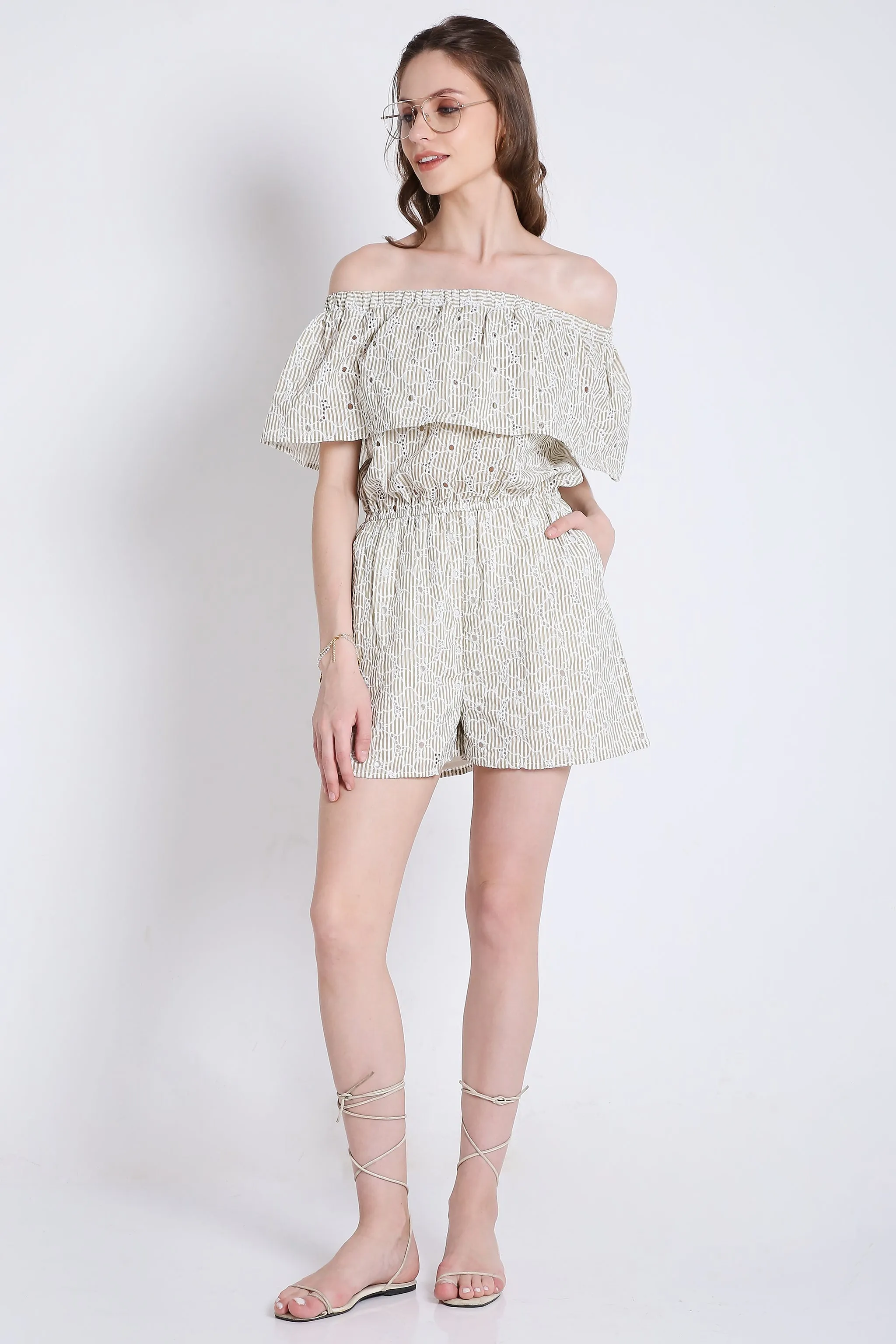 Off-Shoulder Summer Striped playsuit French Theory