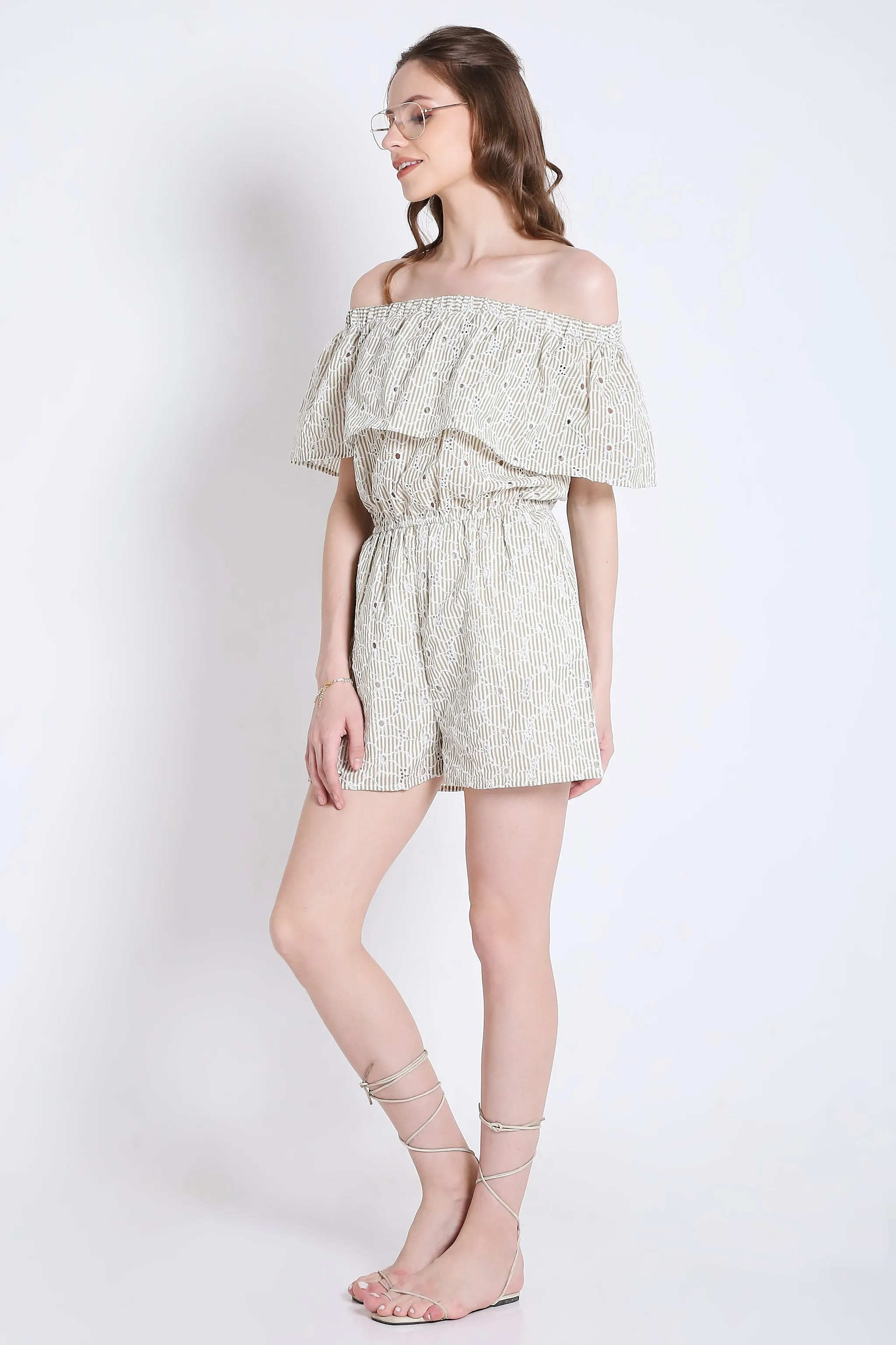 Off-Shoulder Summer Striped playsuit French Theory