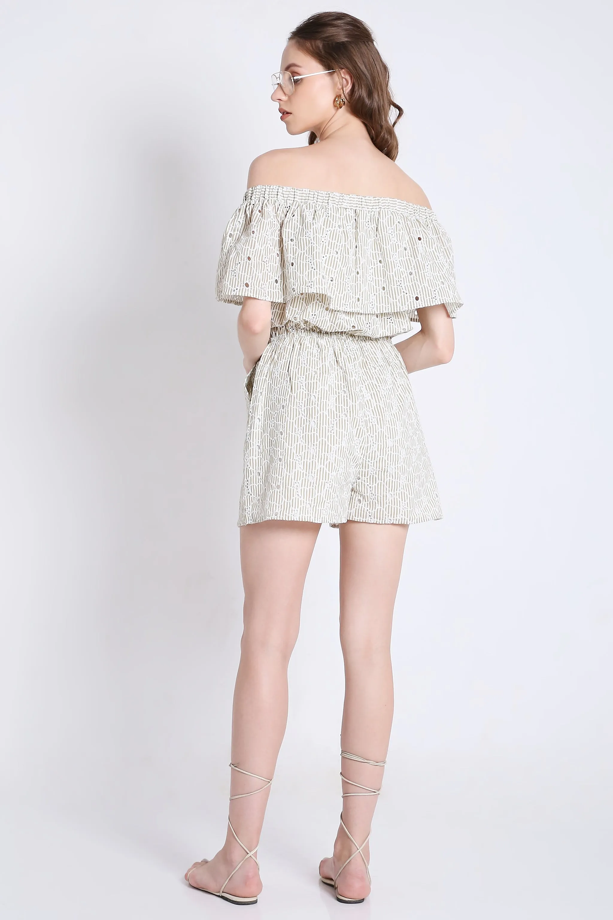Off-Shoulder Summer Striped playsuit French Theory