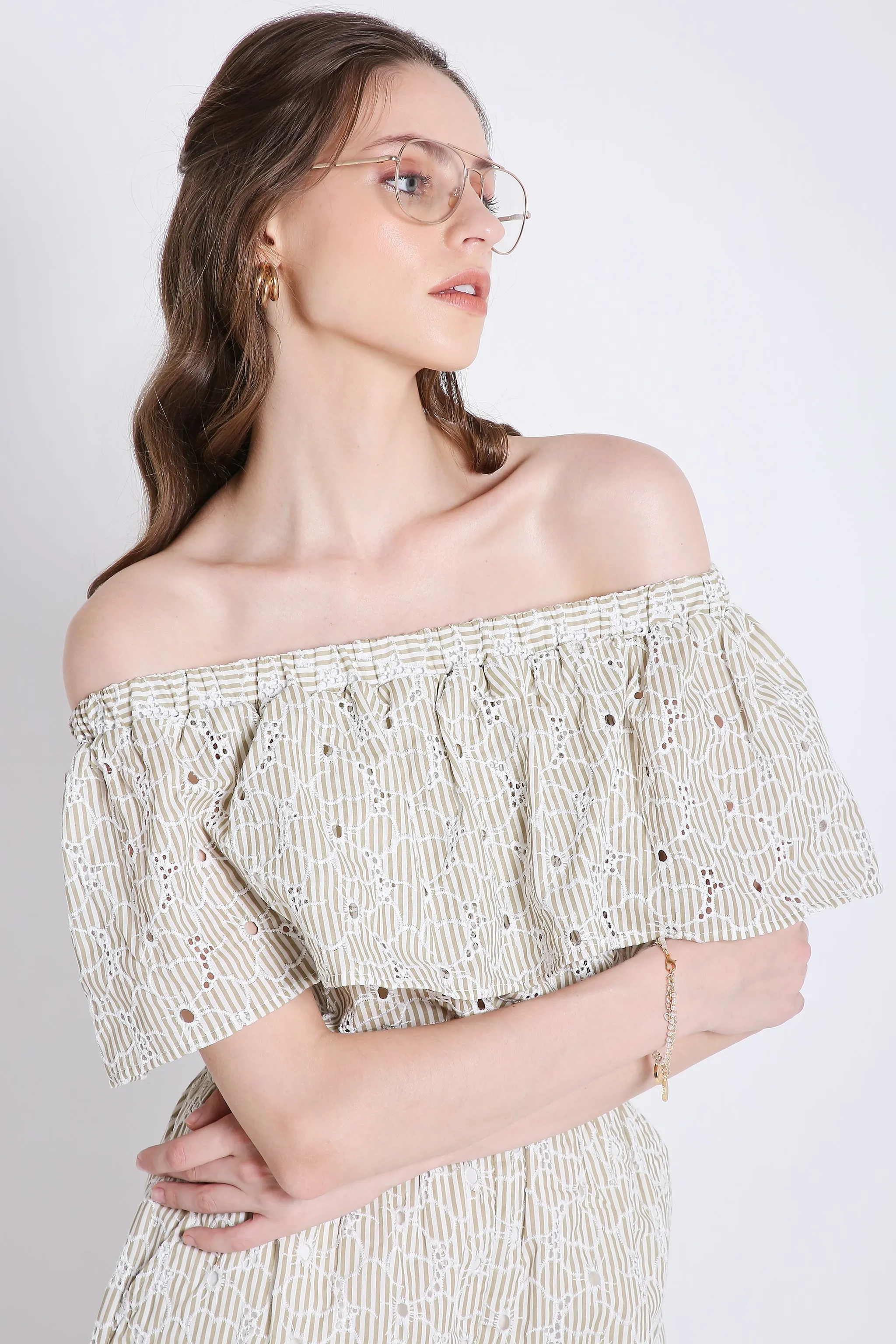 Off-Shoulder Summer Striped playsuit French Theory
