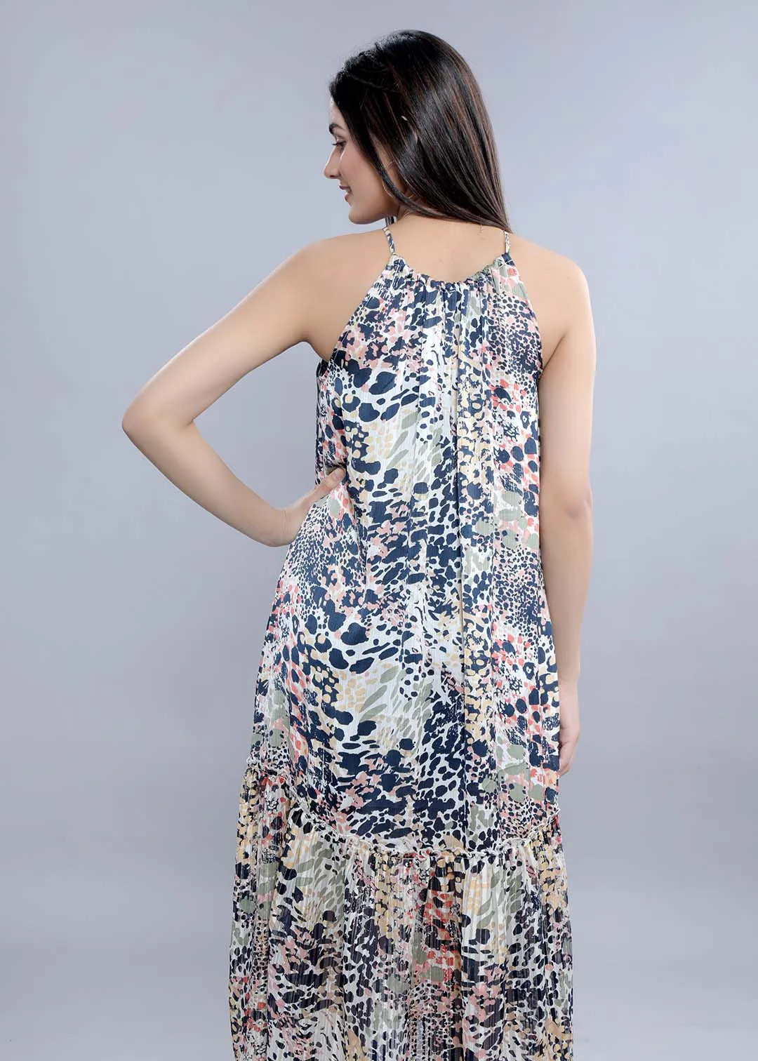 Off- White Printed Crushed Satin A-Line Dress French Theory