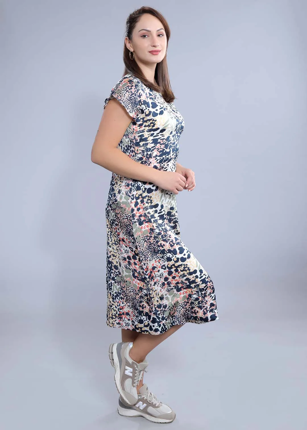 Off-White Satin Printed A-Line Dress French Theory
