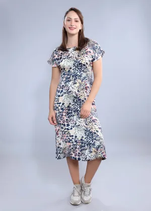 Off-White Satin Printed A-Line Dress French Theory