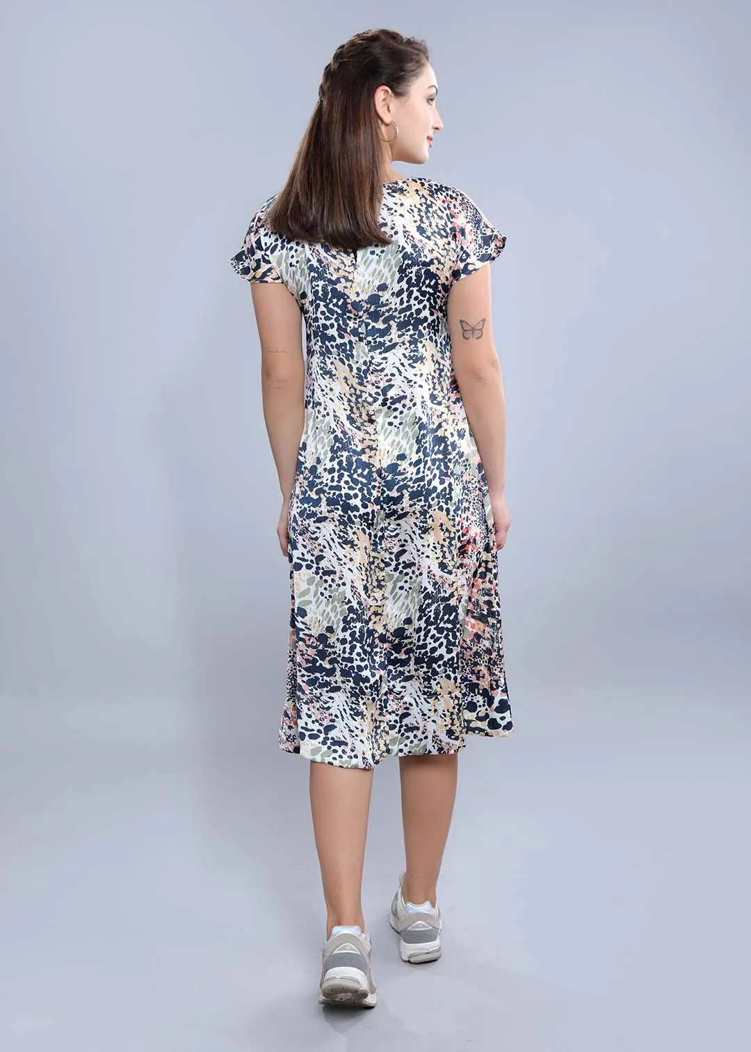 Off-White Satin Printed A-Line Dress French Theory