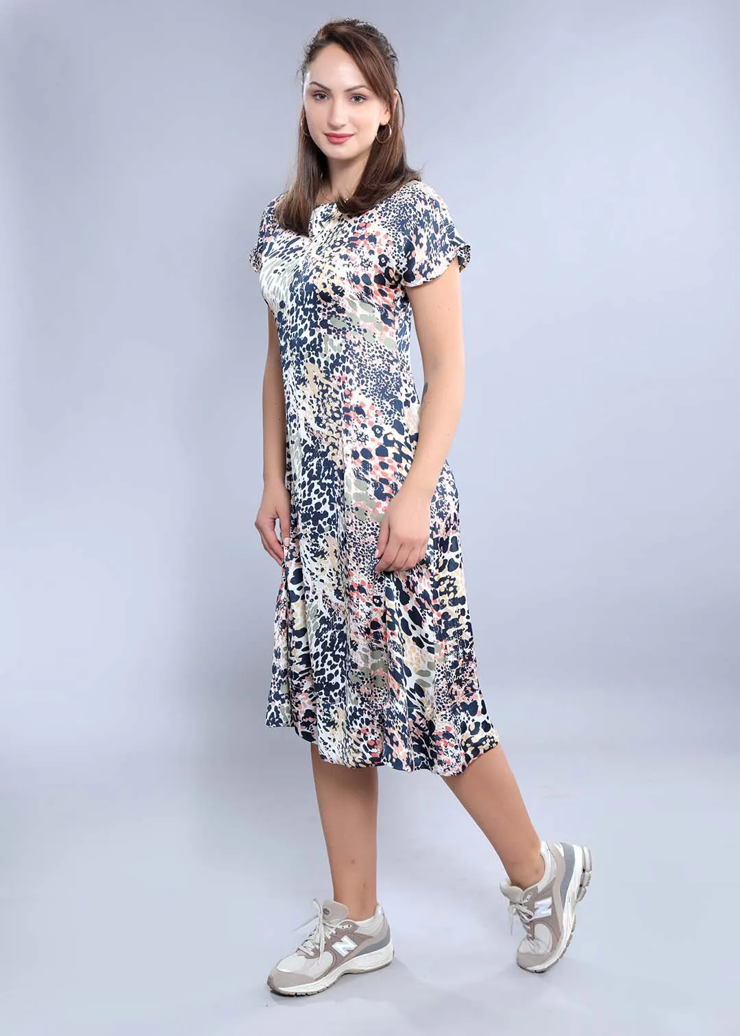 Off-White Satin Printed A-Line Dress French Theory