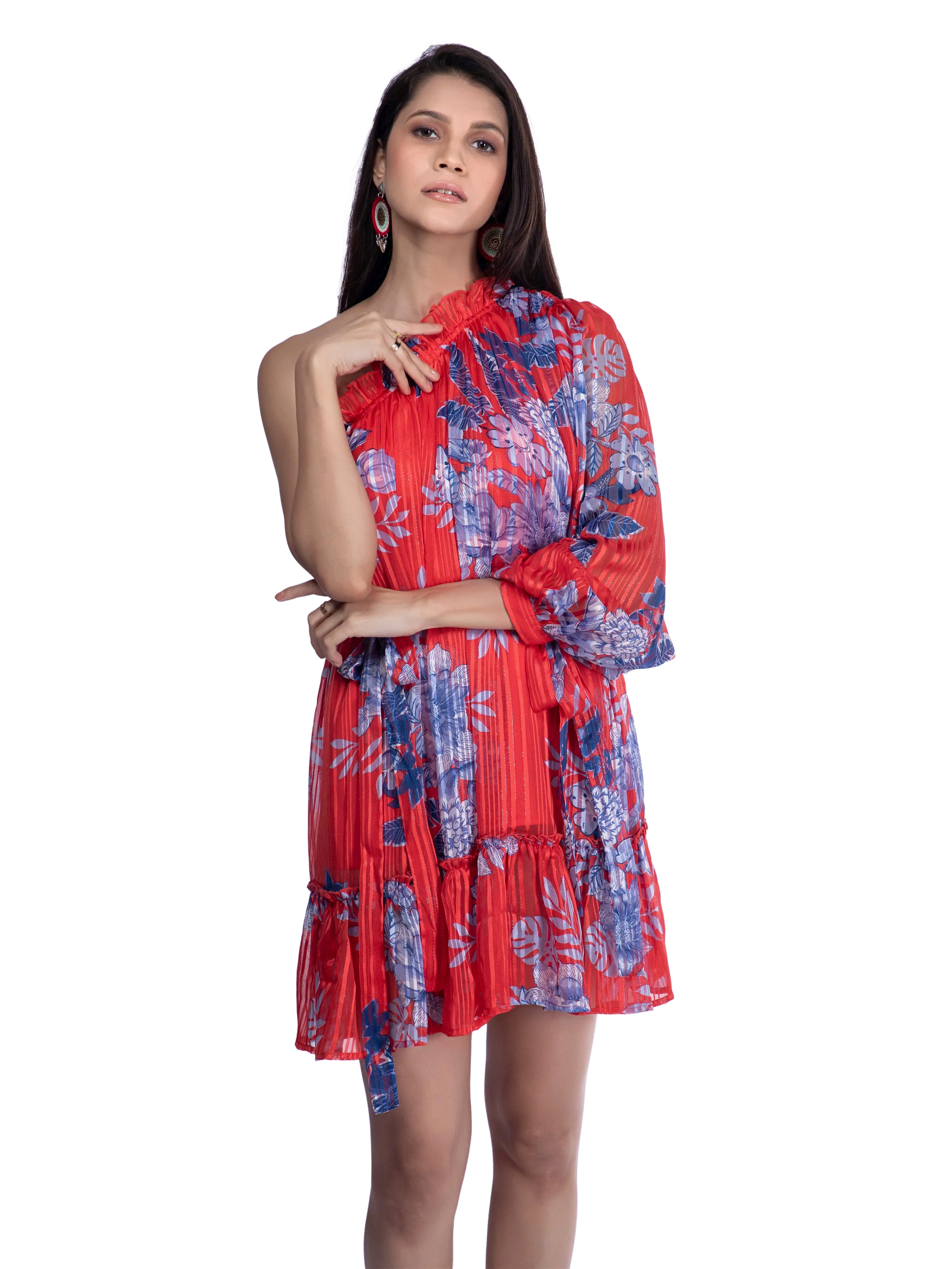 One Shoulder Dress: Asymmetrical Printed Mini Dress French Theory