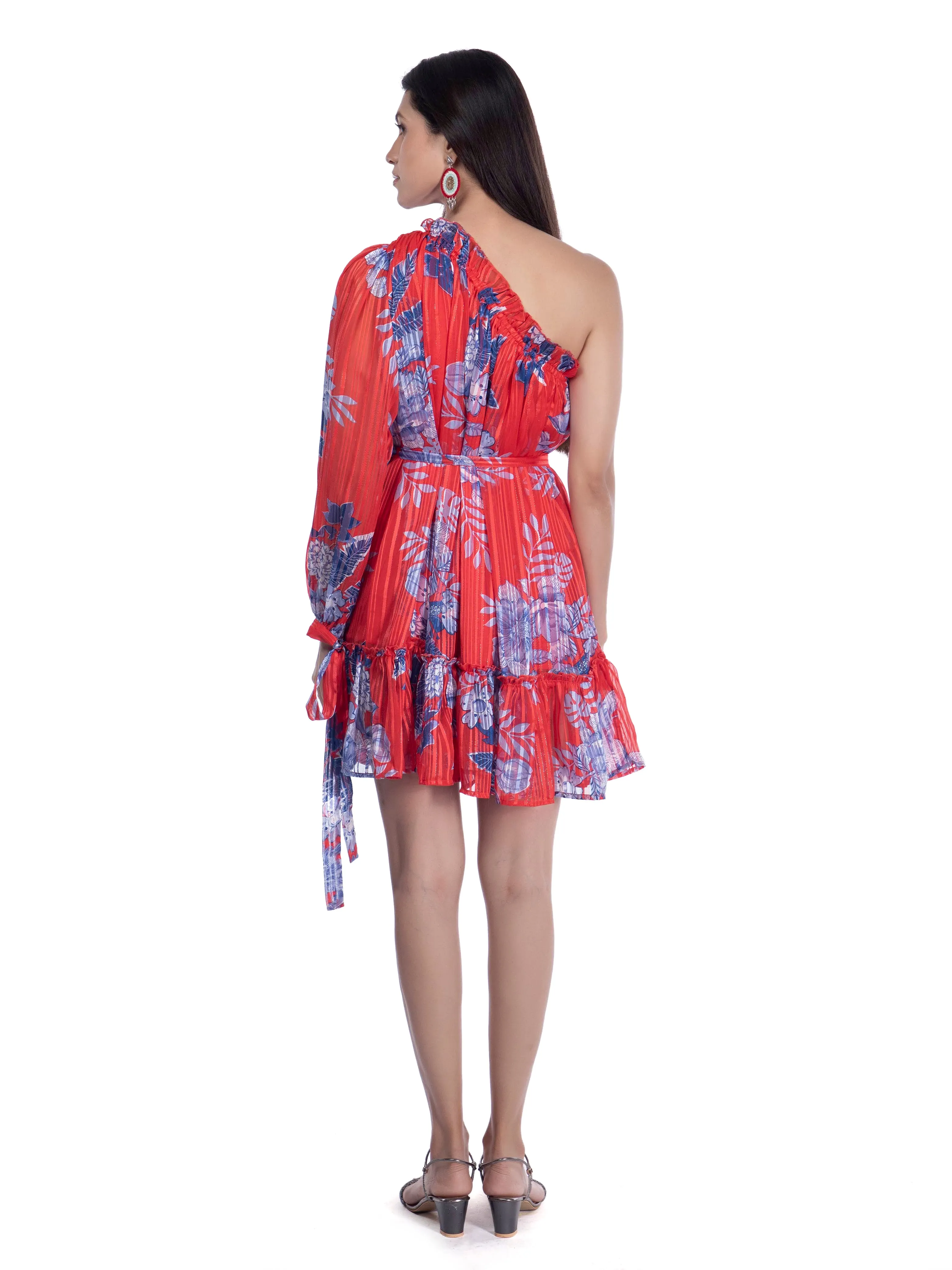 One Shoulder Dress: Asymmetrical Printed Mini Dress French Theory