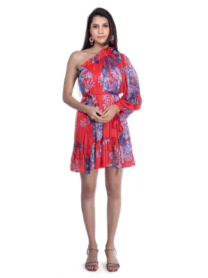 One Shoulder Dress: Asymmetrical Printed Mini Dress French Theory