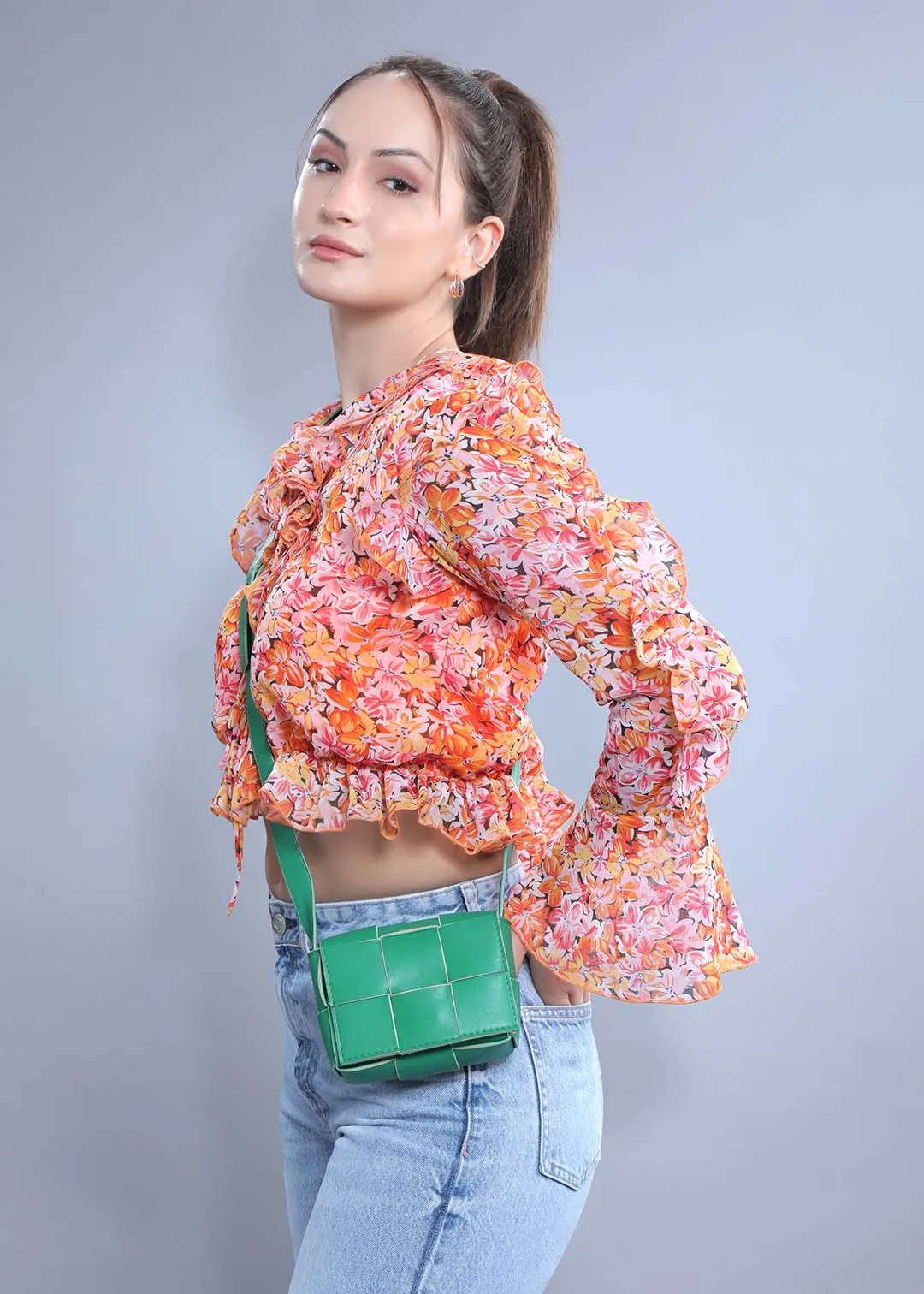 Orange Crop Top with Long Sleeves French Theory