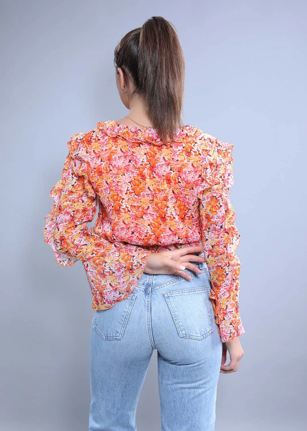 Orange Crop Top with Long Sleeves French Theory
