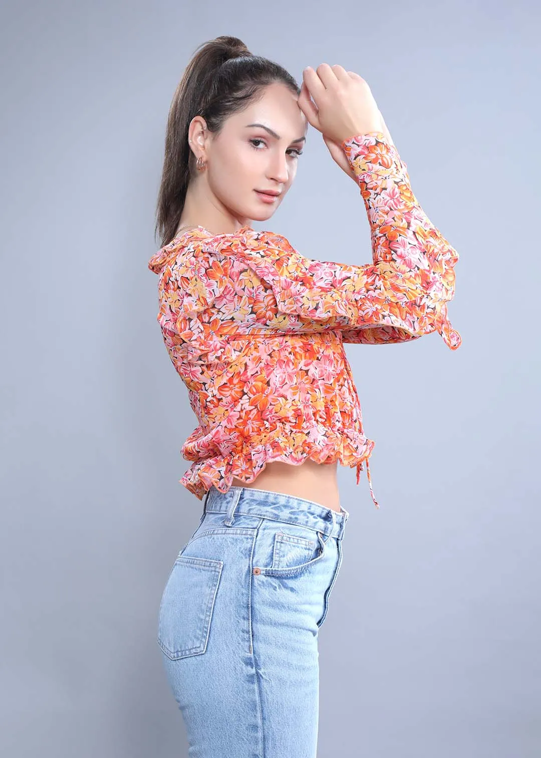 Orange Crop Top with Long Sleeves French Theory