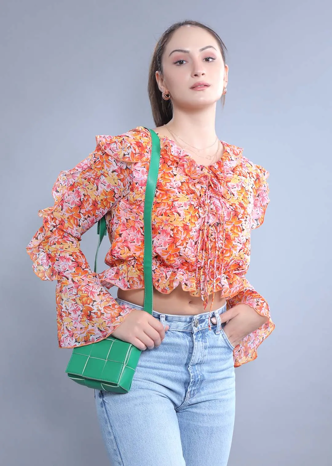 Orange Crop Top with Long Sleeves French Theory