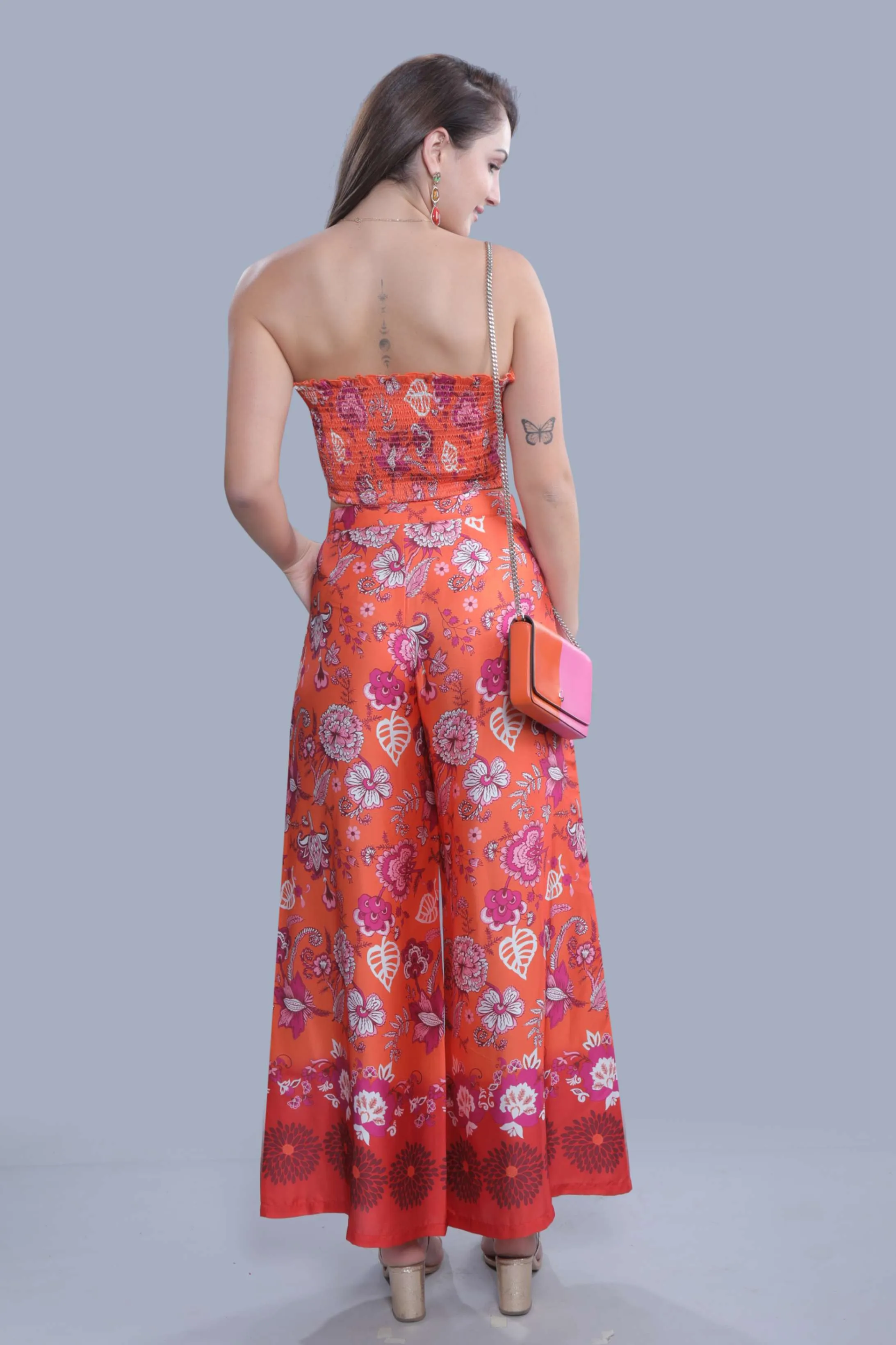 Orange Satin Printed Women's Flared Pant French Theory