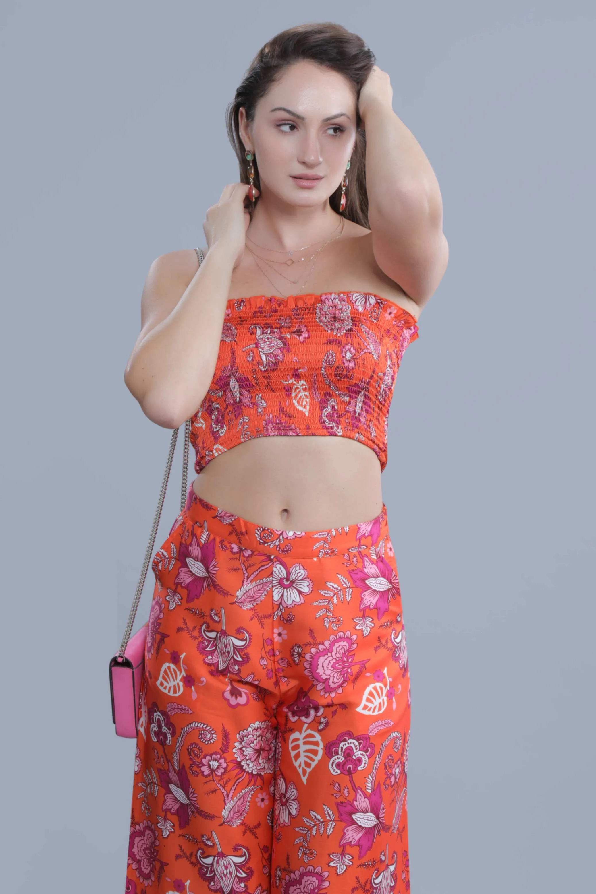 Orange Satin Printed Women's Flared Pant French Theory