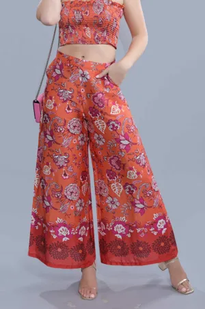 Orange Satin Printed Women's Flared Pant French Theory