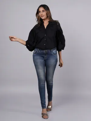 Oversized Long Sleeve Shirt with Shoulder Schiffli Detail French Theory