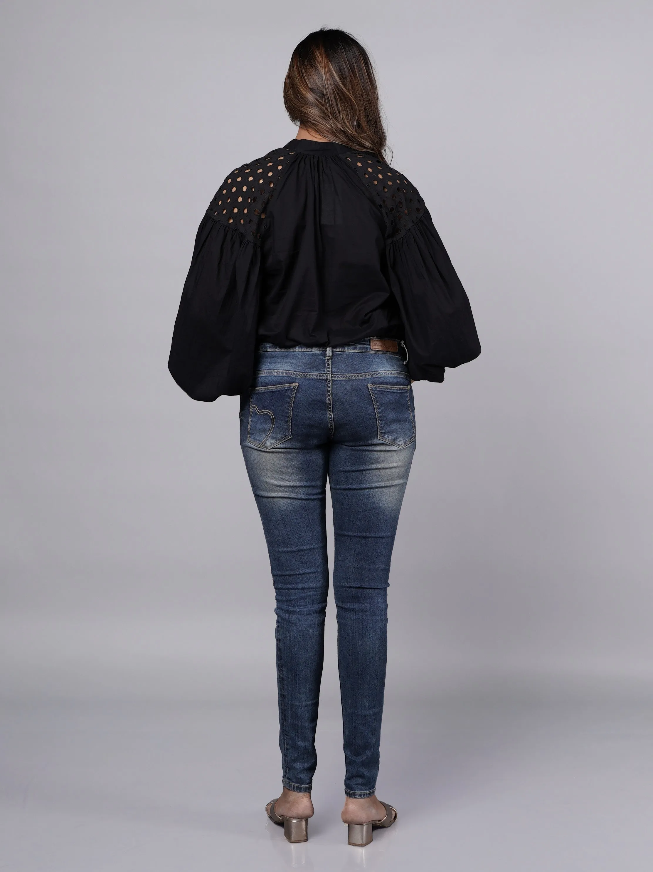 Oversized Long Sleeve Shirt with Shoulder Schiffli Detail French Theory