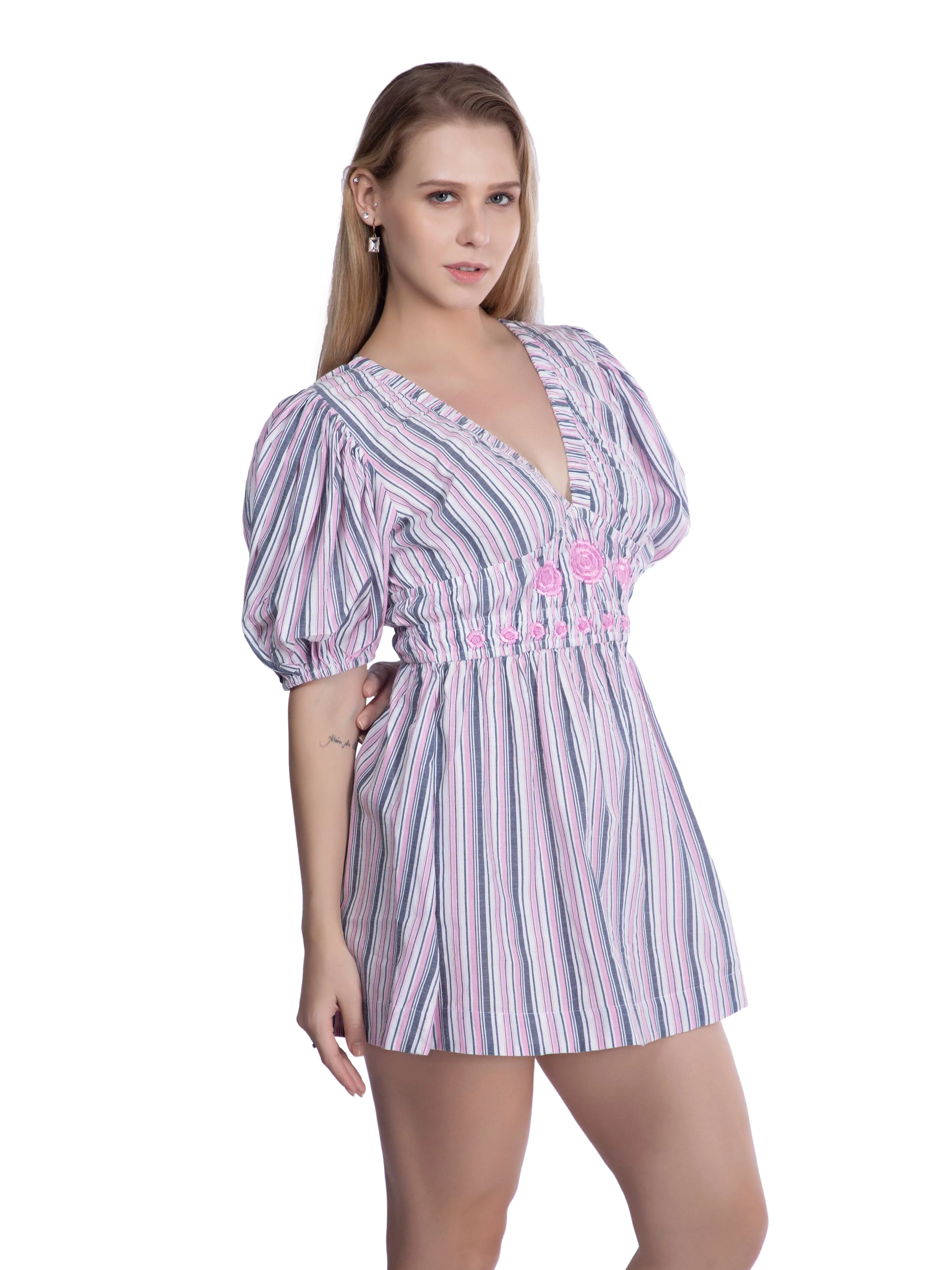 Pink & Gray Fit and Flare Dress French Theory