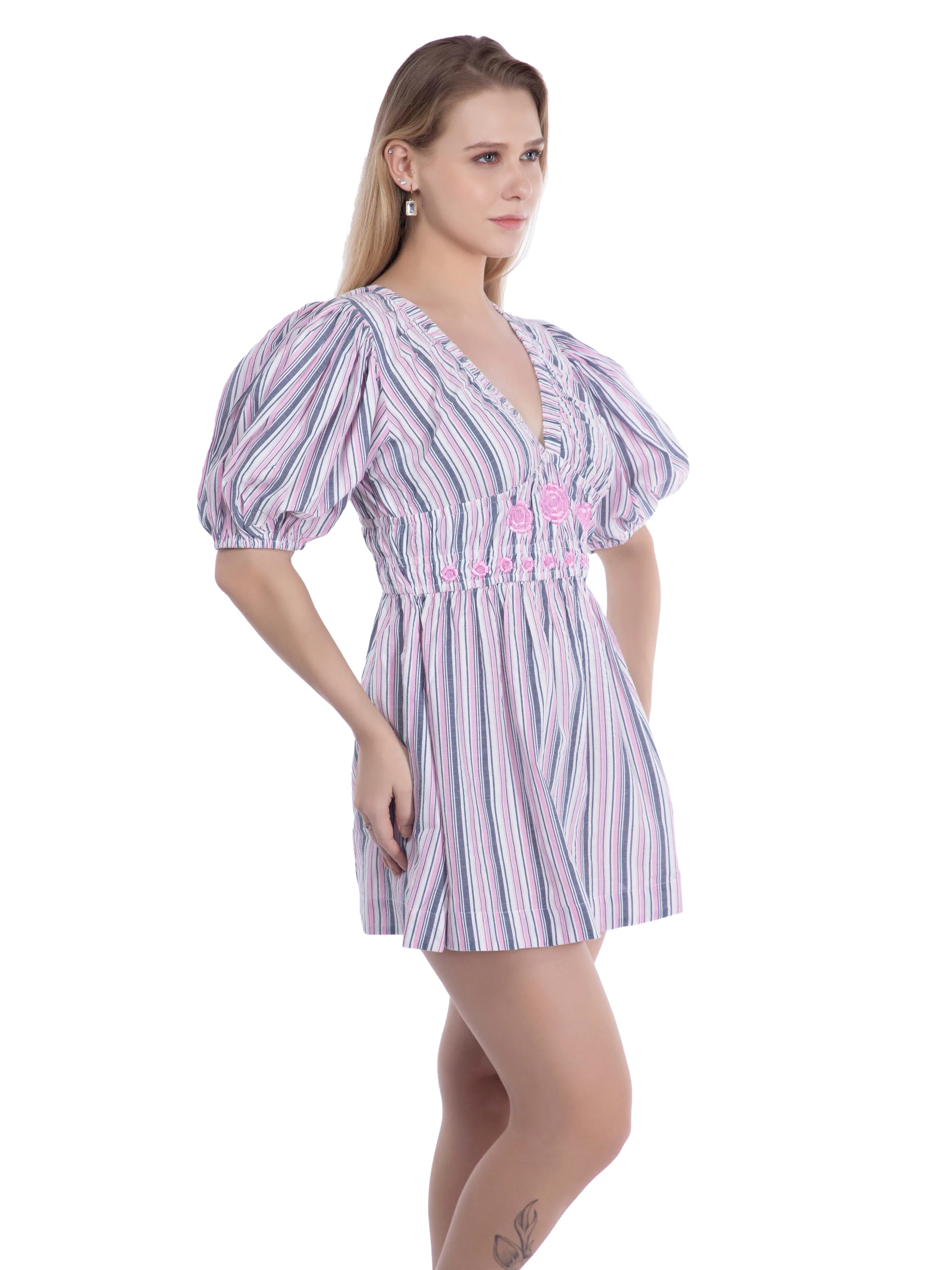 Pink & Gray Fit and Flare Dress French Theory