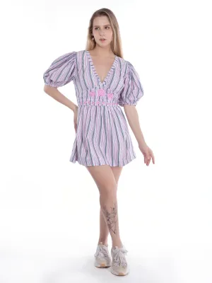 Pink & Gray Fit and Flare Dress French Theory
