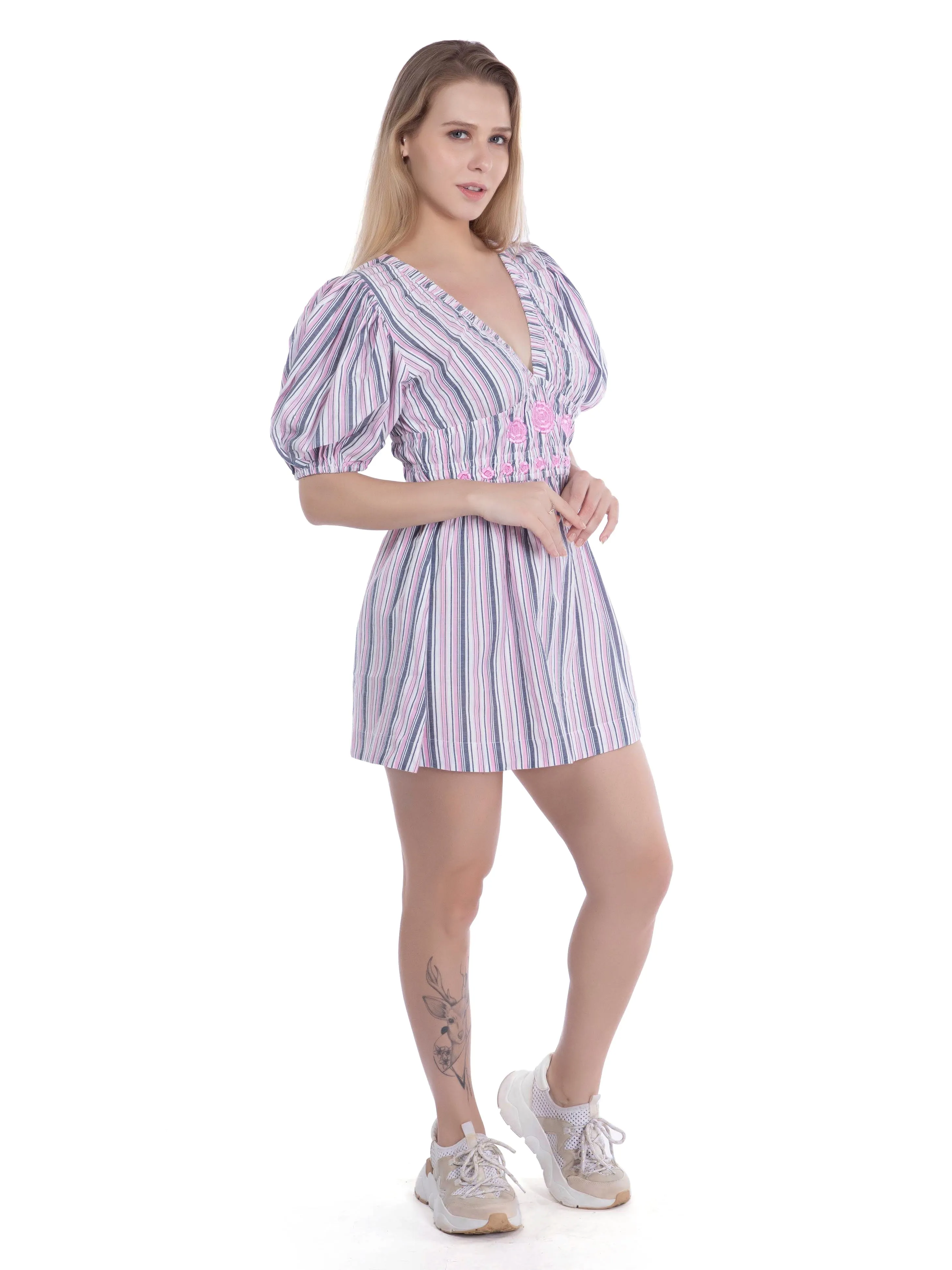 Pink & Gray Fit and Flare Dress French Theory