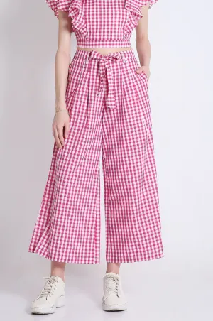 Pink Long Flared Checks Pant French Theory