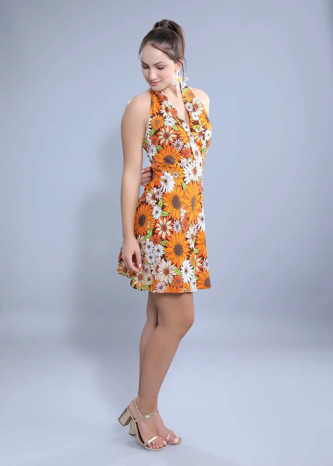 Printed A-Line Halter Neck Dress French Theory