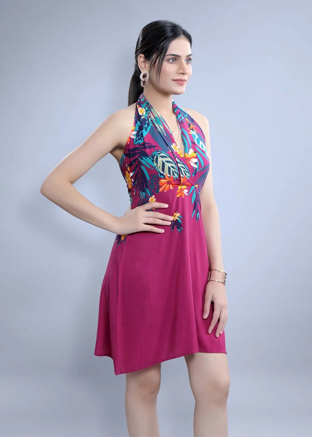 Printed A-Line Halter Neck Dress French Theory