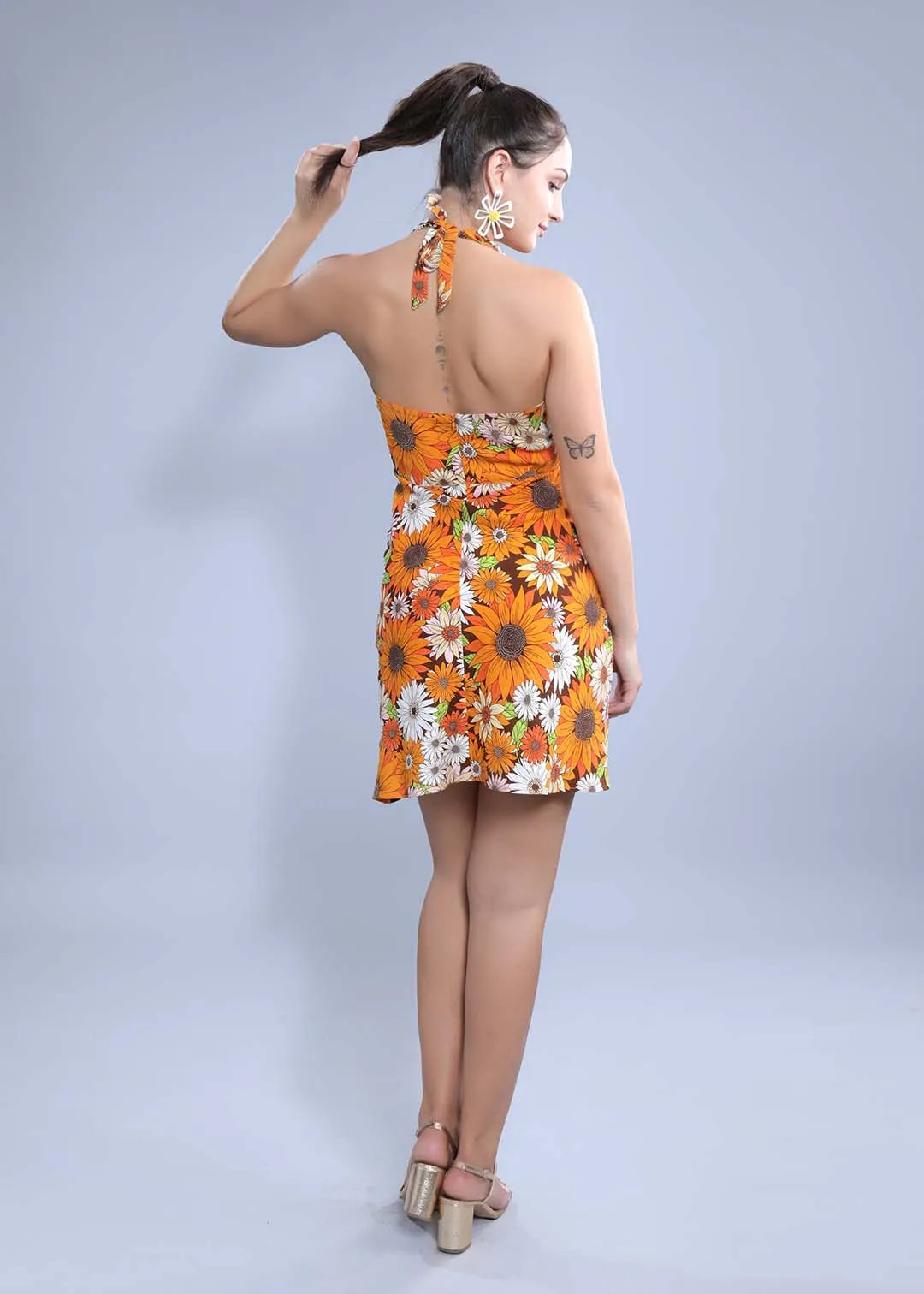 Printed A-Line Halter Neck Dress French Theory