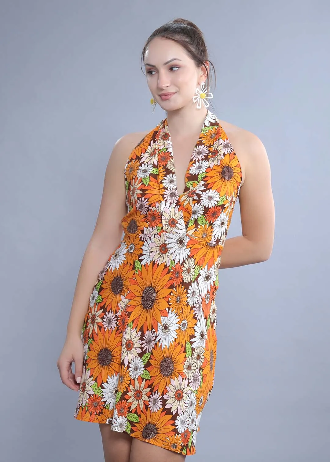Printed A-Line Halter Neck Dress French Theory