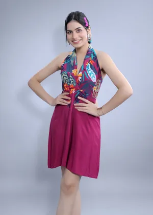 Printed A-Line Halter Neck Dress French Theory