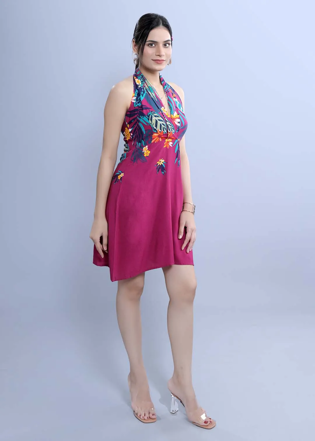 Printed A-Line Halter Neck Dress French Theory