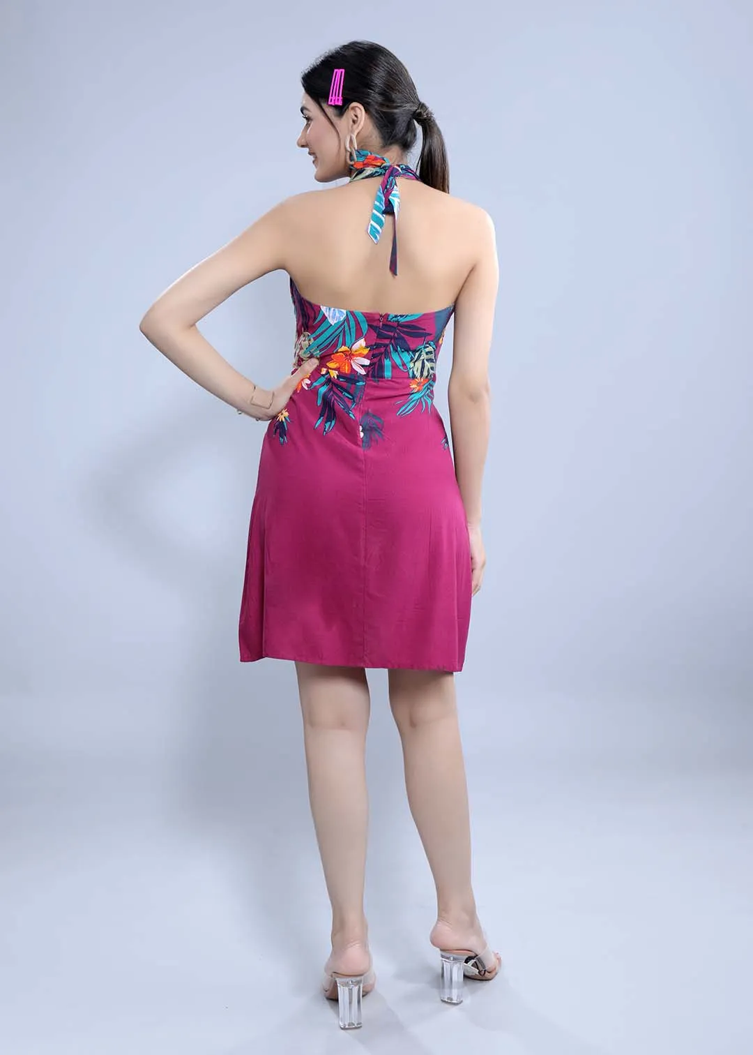 Printed A-Line Halter Neck Dress French Theory
